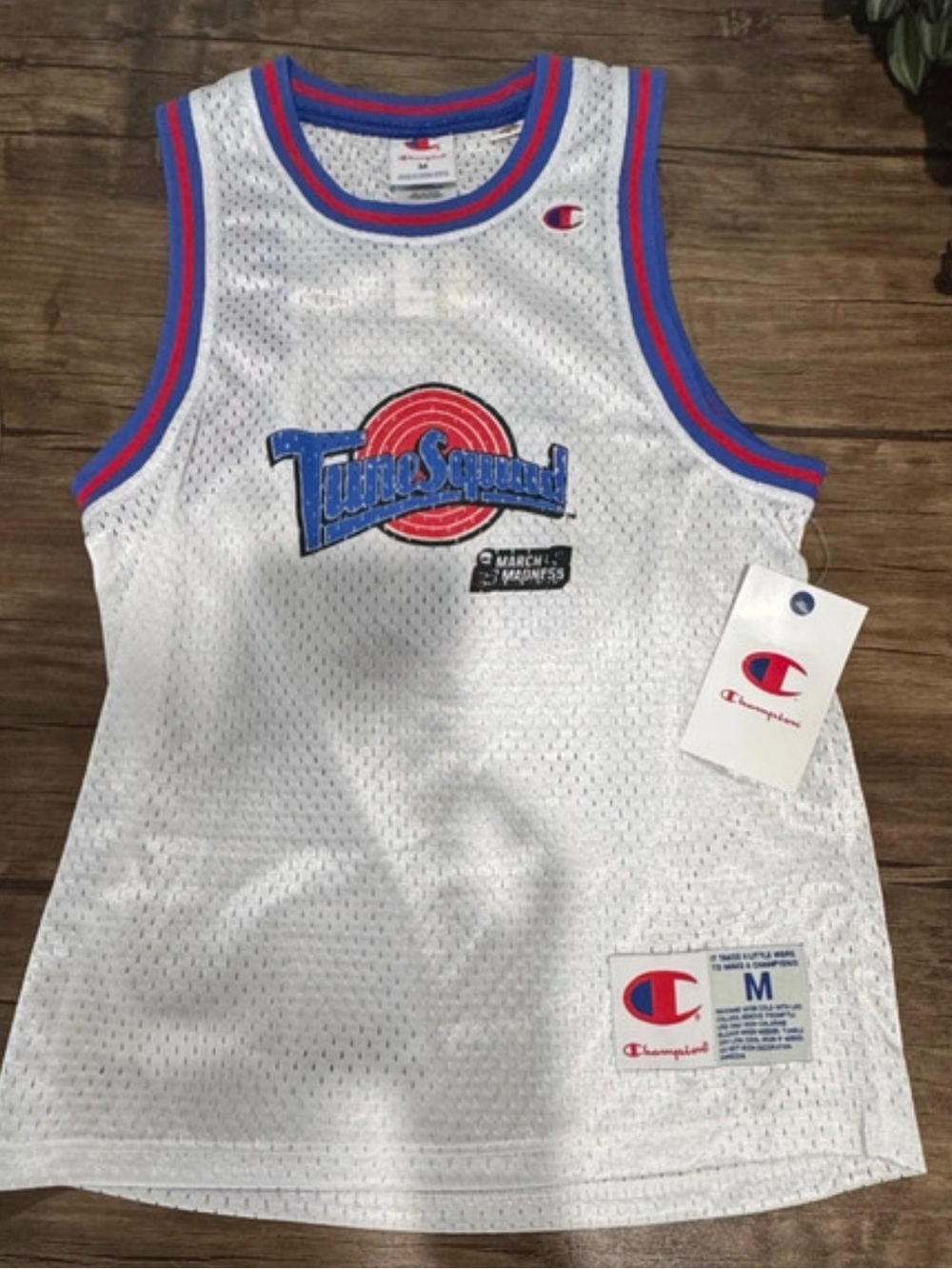Champion White Tune Squad Mesh Jersey with Blue & Red Trim